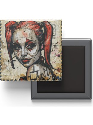 İberk Harley Quinn - Baskılı Buzdolap Magneti Kare - 9x9 cm