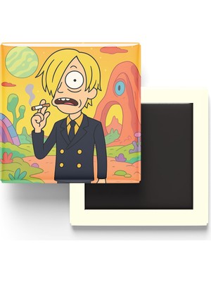 İberk Sanji - 9x9 cm Baskılı Kare Buzdolap Magneti (Rozetli)