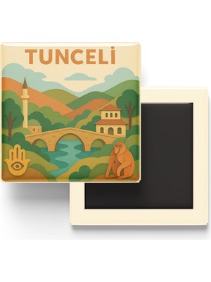 İberk Tunceli - Memleket Temalı - Paper Cut Art - Baskılı Buzdolap Magneti Kare - 9x9 cm