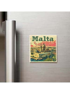 İberk Malta Malta - Posta Pulu Temalı Ülke - Baskılı Buzdolap Magneti Kare - 9x9 cm