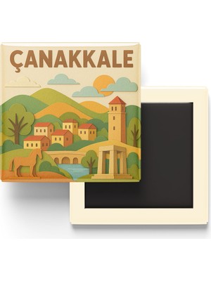 İberk Çanakkale - Memleket Temalı - Paper Cut Art - Baskılı Buzdolap Magneti Kare - 9x9 cm