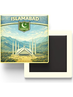 İberk Retro Pakistan Islamabad Şehri Temalı Vintage Buzdolap Magneti – 9x9 cm