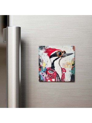 İberk Woodpecker - Ağaçkakan - Güneş Gözlüklü Style - Buzdolap Magneti - 9x9 cm