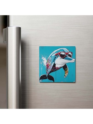 İberk Dolphin - Yunus - Güneş Gözlüklü Style - Buzdolap Magneti - 9x9 cm