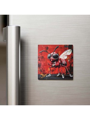 İberk Fire Ant - Ateş Karıncası - Güneş Gözlüklü Style - Buzdolap Magneti - 9x9 cm