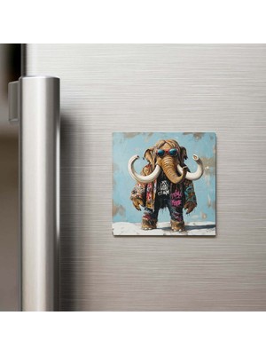 İberk Mammoth - Mamut - Güneş Gözlüklü Style - Buzdolap Magneti - 9x9 cm