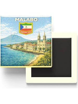 İberk Retro Ekvator Ginesi Malabo Şehri Temalı Vintage Buzdolap Magneti – 9x9 cm