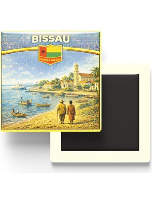 İberk Retro Gine-Bissau Bissau Şehri Temalı Vintage Buzdolap Magneti – 9x9 cm