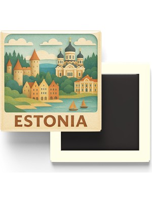 İberk Estonya - Estonia - Paper Cut Art - Baskılı Buzdolap Magneti Kare - 9x9 cm