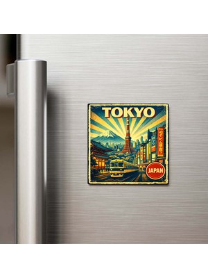 İberk Vintage Tokyo Şehri Temalı Buzdolap Magneti – 9x9 cm
