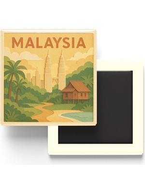 İberk Malezya - Malaysia - Paper Cut Art - Baskılı Buzdolap Magneti Kare - 9x9 cm