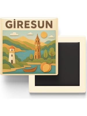 İberk Giresun - Memleket Temalı - Paper Cut Art - Baskılı Buzdolap Magneti Kare - 9x9 cm