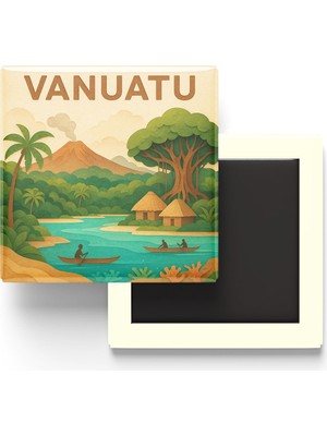 İberk Vanuatu - Vanuatu - Paper Cut Art - Baskılı Buzdolap Magneti Kare - 9x9 cm