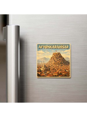 İberk Afyonkarahisar Şehri - Pop-Art Travel - 9x9 cm Buzdolap Magneti