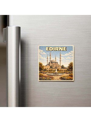 İberk Edirne Şehri - Pop-Art Travel - 9x9 cm Buzdolap Magneti