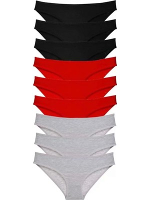 Pileli Store Pilelistore 9 Adet Süper Eko Set Likralı  Slip Külot Siyah Kırmızı Gri