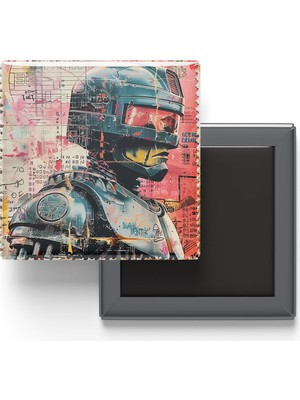 İberk Robocop - Baskılı Buzdolap Magneti Kare - 9x9 cm