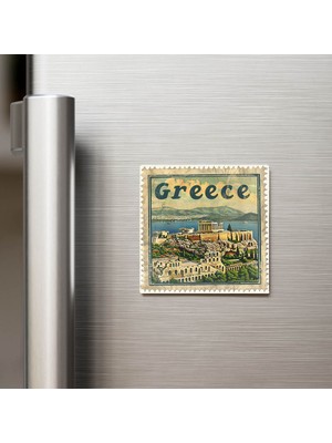 İberk Yunanistan Greece - Posta Pulu Temalı Ülke - Baskılı Buzdolap Magneti Kare - 9x9 cm