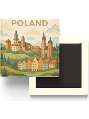 İberk Polonya - Poland - Paper Cut Art - Baskılı Buzdolap Magneti Kare - 9x9 cm