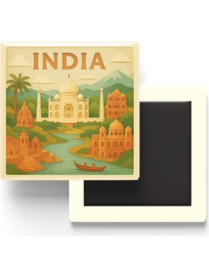 İberk Hindistan - India - Paper Cut Art - Baskılı Buzdolap Magneti Kare - 9x9 cm