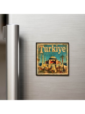 İberk Türkiye Haghia Sophia - Posta Pulu Temalı Ülke - Baskılı Buzdolap Magneti Kare - 9x9 cm