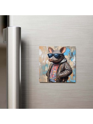 İberk Armadillo - Armadillo - Güneş Gözlüklü Style - Buzdolap Magneti - 9x9 cm