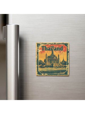 İberk Tayland Thailand - Posta Pulu Temalı Ülke - Baskılı Buzdolap Magneti Kare - 9x9 cm