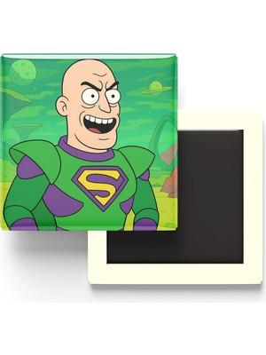 İberk Lex Luthor - 9x9 cm Baskılı Kare Buzdolap Magneti (Rozetli)