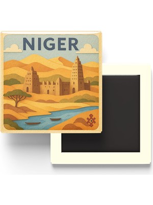 İberk Nijer - Niger - Paper Cut Art - Baskılı Buzdolap Magneti Kare - 9x9 cm