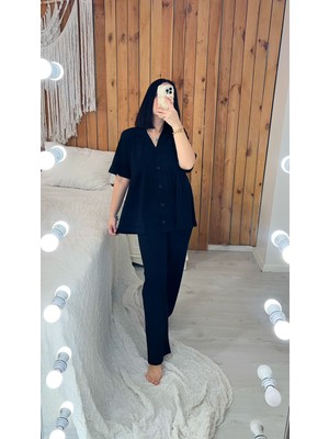 By Gamze Arman Saç Bonesiz Siyah Renk Geniş Kalıp Hamile Lohusa Pijama Takımı