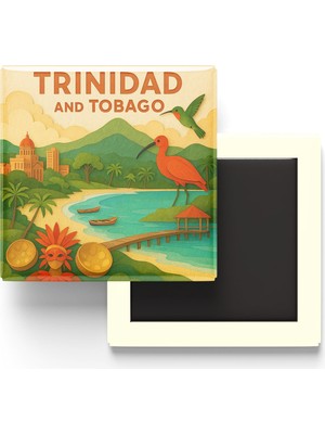 İberk Trinidad ve Tobago - Trinidad And Tobago - Paper Cut Art - Baskılı Buzdolap Magneti Kare - 9x9 cm