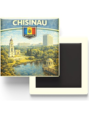 İberk Retro Moldova Kişinev Şehri Temalı Vintage Buzdolap Magneti – 9x9 cm