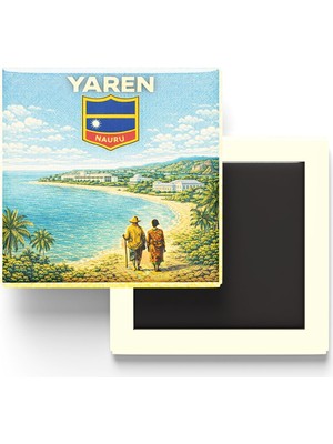 İberk Retro Nauru Yaren Şehri Temalı Vintage Buzdolap Magneti – 9x9 cm