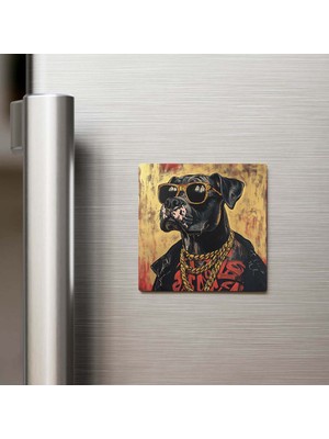 İberk Dog - Köpek - Güneş Gözlüklü Style - Buzdolap Magneti - 9x9 cm