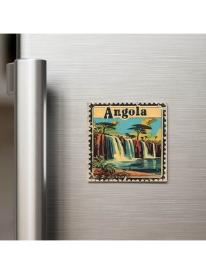 İberk Angola Angola - Posta Pulu Temalı Ülke - Baskılı Buzdolap Magneti Kare - 9x9 cm