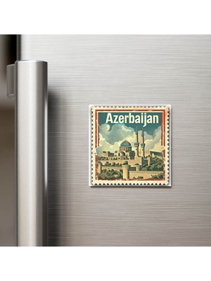 İberk Azerbaycan Azerbaijan - Posta Pulu Temalı Ülke - Baskılı Buzdolap Magneti Kare - 9x9 cm