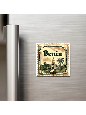 İberk Benin Benin - Posta Pulu Temalı Ülke - Baskılı Buzdolap Magneti Kare - 9x9 cm