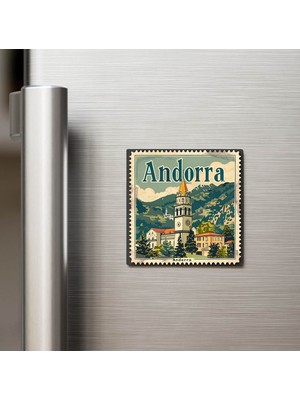 İberk Andorra Andorra - Posta Pulu Temalı Ülke - Baskılı Buzdolap Magneti Kare - 9x9 cm