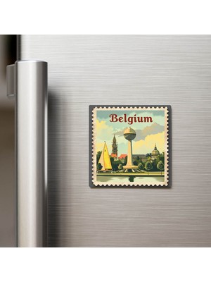 İberk Belçika Belgium - Posta Pulu Temalı Ülke - Baskılı Buzdolap Magneti Kare - 9x9 cm
