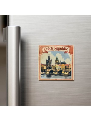 İberk Çekya Czech Republic - Posta Pulu Temalı Ülke - Baskılı Buzdolap Magneti Kare - 9x9 cm