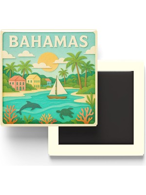 İberk Bahamalar - Paper Cut Art - Baskılı Buzdolap Magneti Kare - 9x9 cm