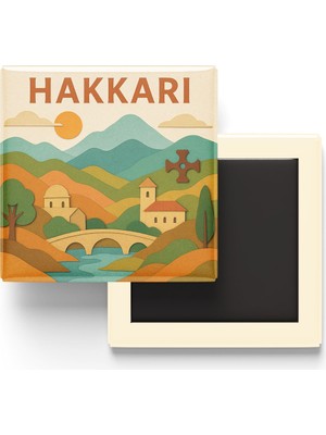 İberk Hakkâri - Memleket Temalı - Paper Cut Art - Baskılı Buzdolap Magneti Kare - 9x9 cm