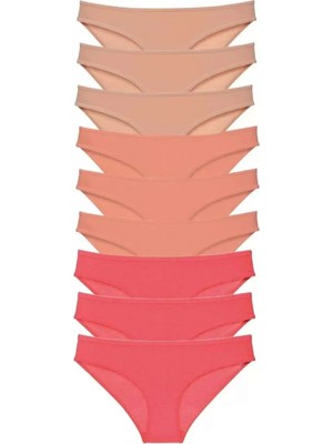 Pileli Store Pilelistore 9 Adet Süper Eko Set Likralı  Slip Külot Ten Pudra Fuşya