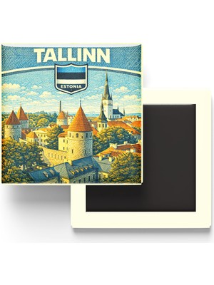İberk Retro Estonya Tallinn Şehri Temalı Vintage Buzdolap Magneti – 9x9 cm