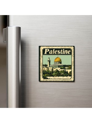 İberk Filistin Palestine - Posta Pulu Temalı Ülke - Baskılı Buzdolap Magneti Kare - 9x9 cm