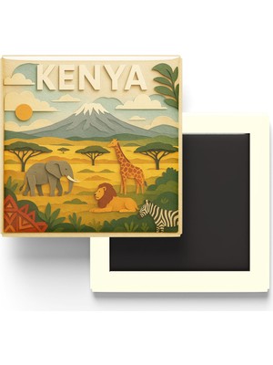 İberk Kenya - Kenya - Paper Cut Art - Baskılı Buzdolap Magneti Kare - 9x9 cm
