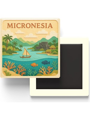 İberk Mikronezya - Micronesia - Paper Cut Art - Baskılı Buzdolap Magneti Kare - 9x9 cm
