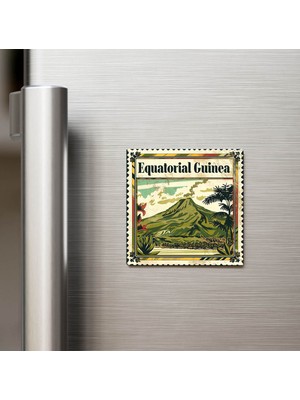 İberk Ekvator Ginesi Equatorial Guinea - Posta Pulu Temalı Ülke - Baskılı Buzdolap Magneti Kare - 9x9 cm