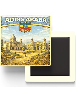 İberk Retro Etiyopya Addis Ababa Şehri Temalı Vintage Buzdolap Magneti – 9x9 cm