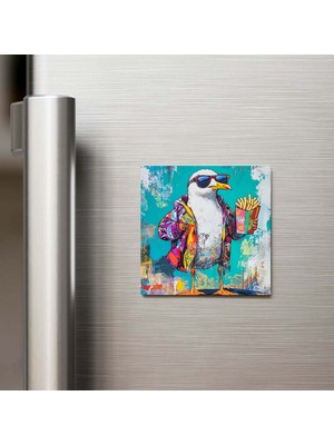İberk Seagull - Martı - Güneş Gözlüklü Style - Buzdolap Magneti - 9x9 cm